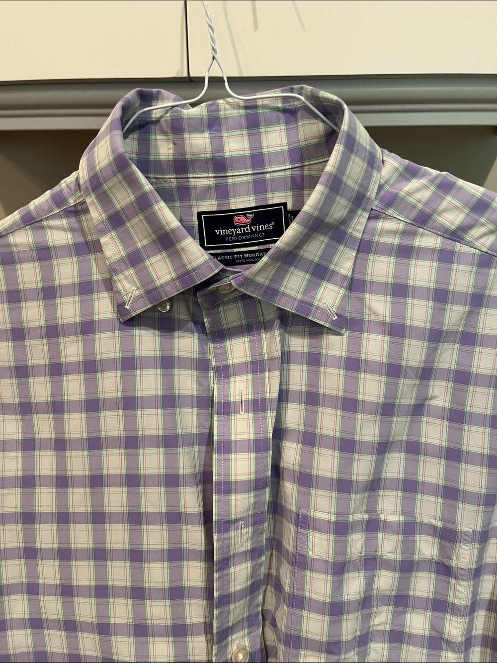 Vineyard Vines Men’s Lavender and White Plaid Button-Down Shirt